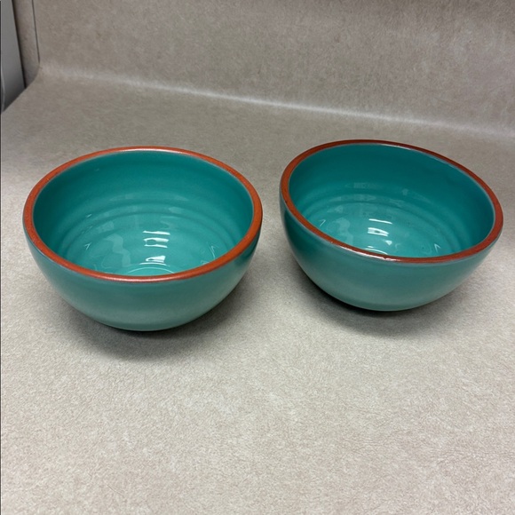 Teal Ceramic Bowls with Brown Rim B/F made in Portugal plsncha - Picture 2 of 4